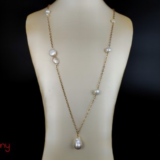 9k gold chain necklace with round pearls